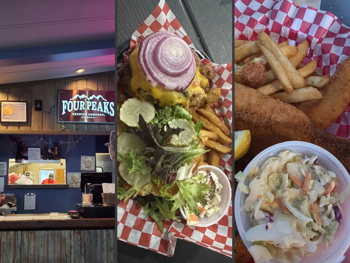 Seafood platter served in a cozy dining room.