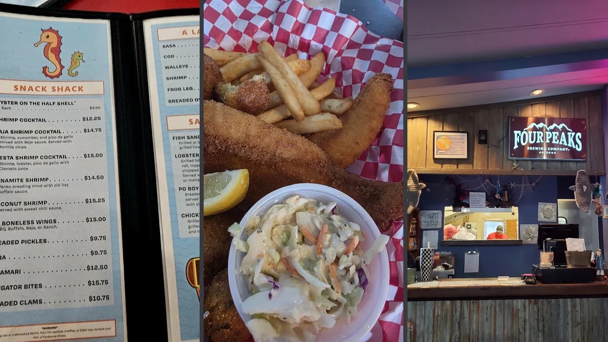 Crisp fish and chips beside coleslaw.