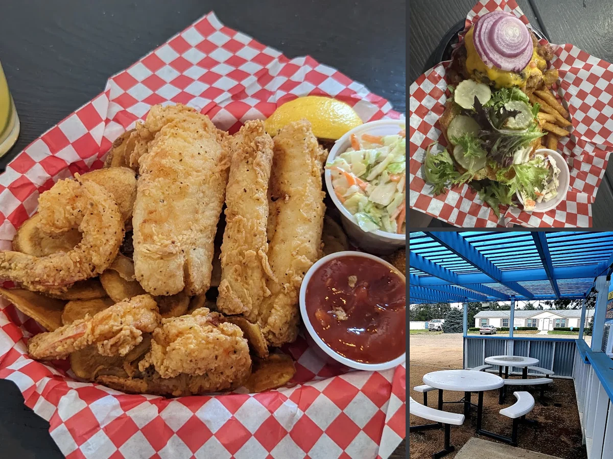 Counter service with fried seafood and sides.